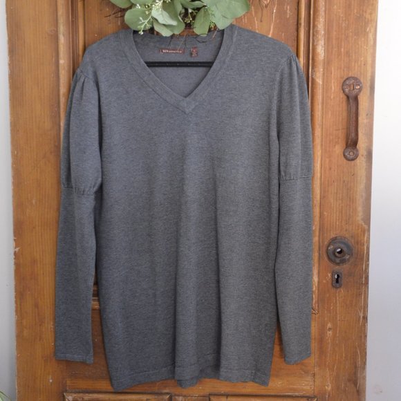 525 America Gray Long Puff Sleeve V-Neck Sweater Womens Size Large - Picture 2 of 14